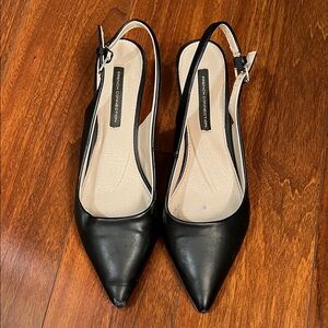 French Connection Black Pointed Slingback Heels